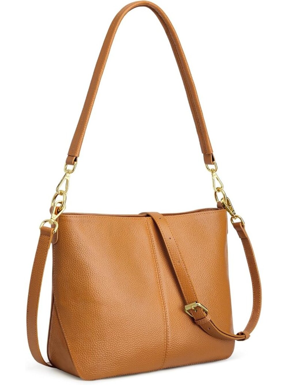 Women's Brown Leather Fashionable Crossbody Hobo Bag with 2 Adjustable Strap